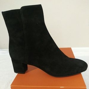 Black suede block heel ankle boot